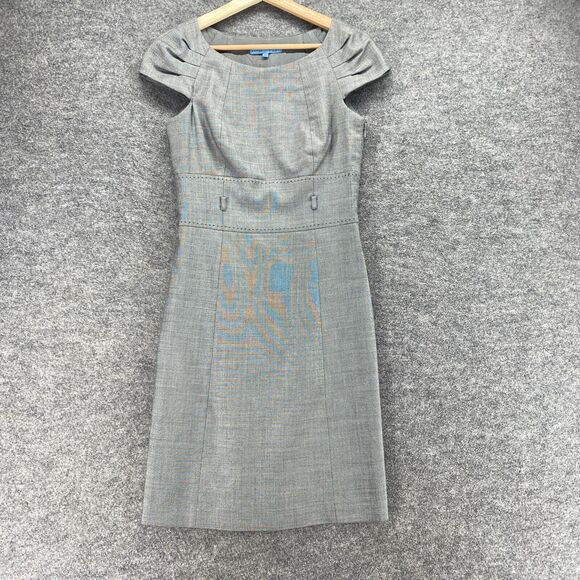 Antonio Melani Dress Women 2 Gray Sheath Midi Zipper Lined Wool Short Sleeve - Picture 1 of 7